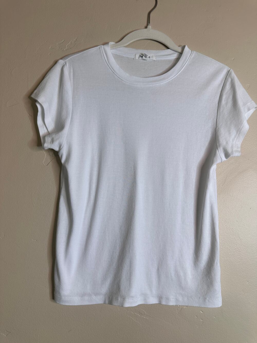 Splendid White Cotton Blend Crew Neck Fitted Tee Large